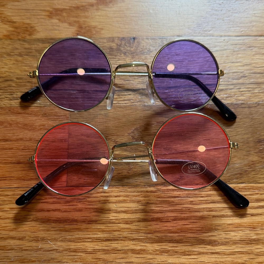 Round Hippie style Sunglasses with Purple and Pink Lenses